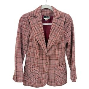Alex Colman Sportswear Vintage 70s Orange Brown Glen Plaid Wool Blend Blazer